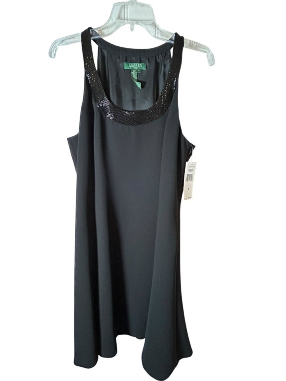 NEW Lauren Ralph Lauren Dress Black Women's Sz 16 Sleeveless Sequin Round Neck
